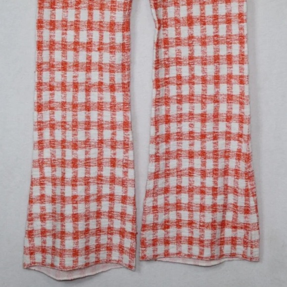 Vintage 70s Courreges Hyperbole womens pants size 0 orange gingham flare mod - Picture 8 of 9